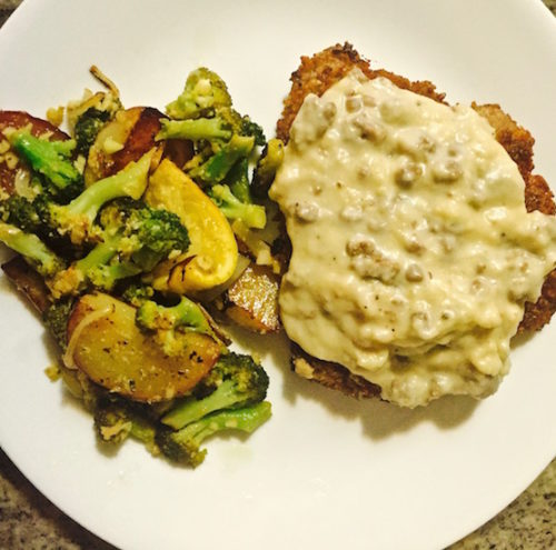 Chicken Fried Steak with Sausage White Gravy